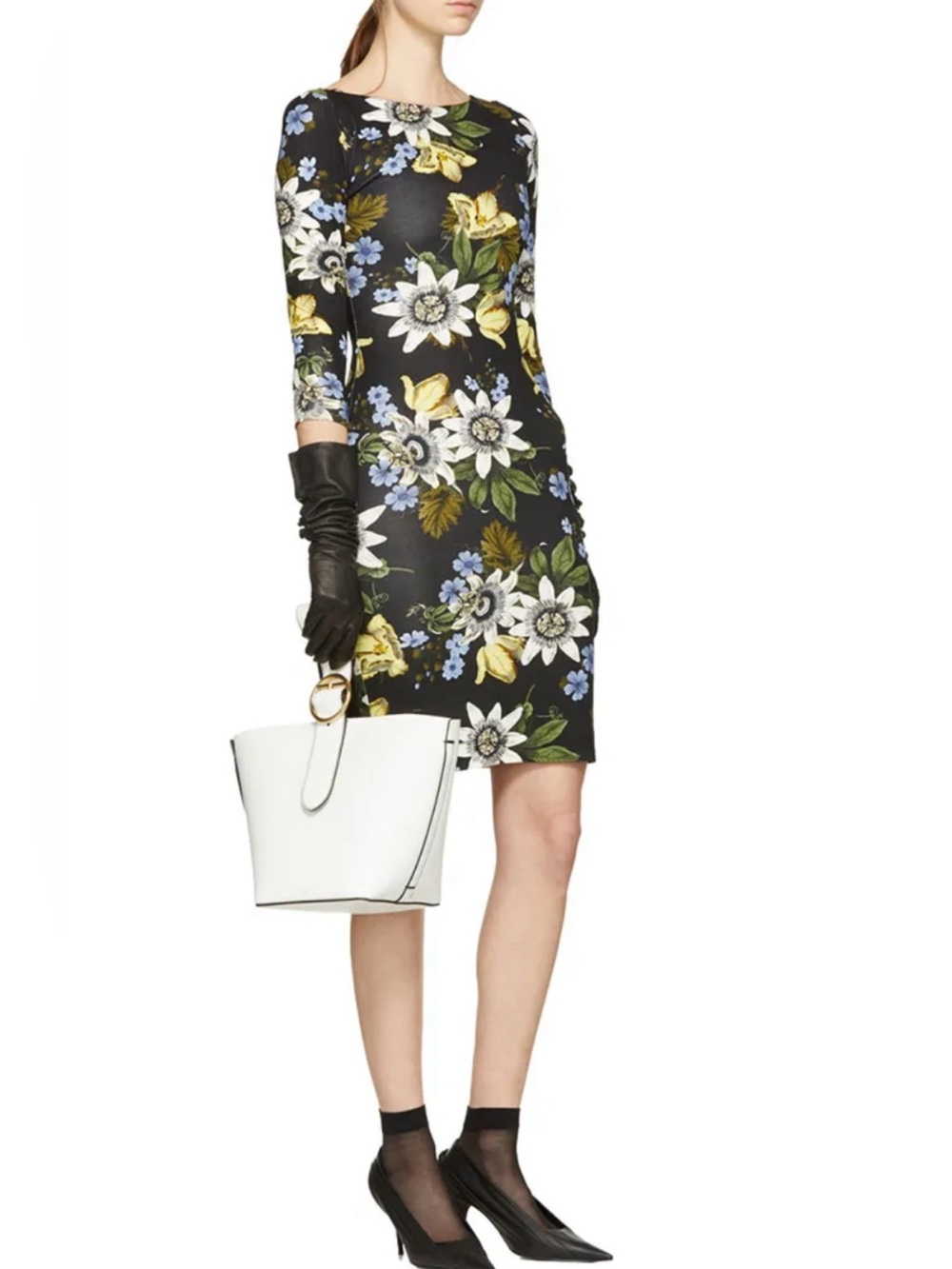 ERDEM Black Reese Dress black floral size 8 mini whimsigoth stretch fabric euc